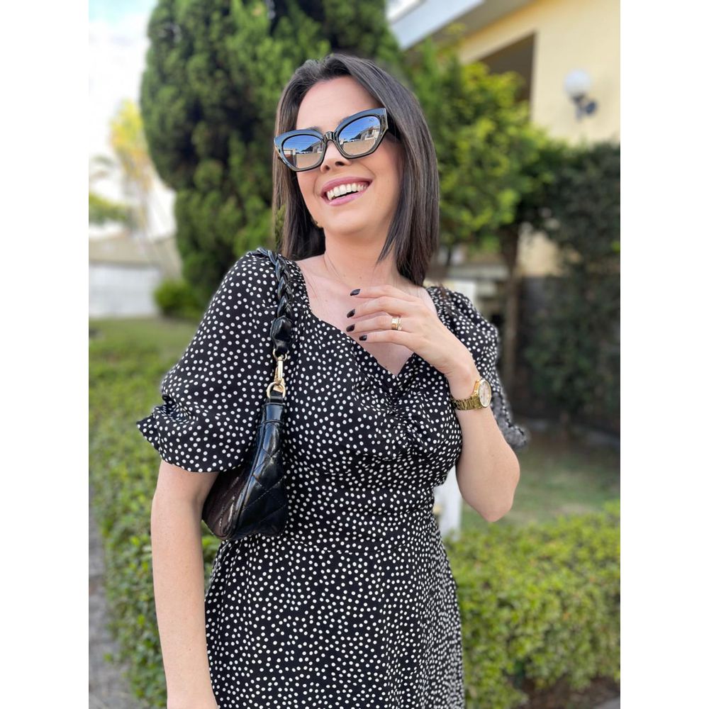Vestido Nataly Preto poá - Ihuly kaufmann