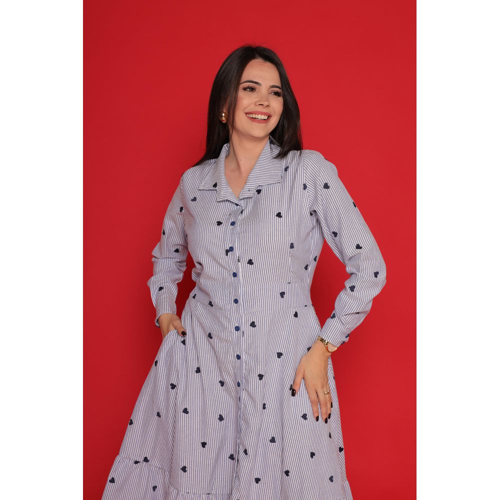 Chemise Lovers Azul Listrado Corações - Ihuly kaufmann