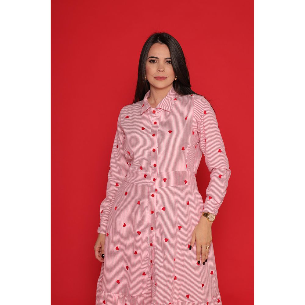 Chemise Lovers Rosa Listrado Corações - Ihuly kaufmann