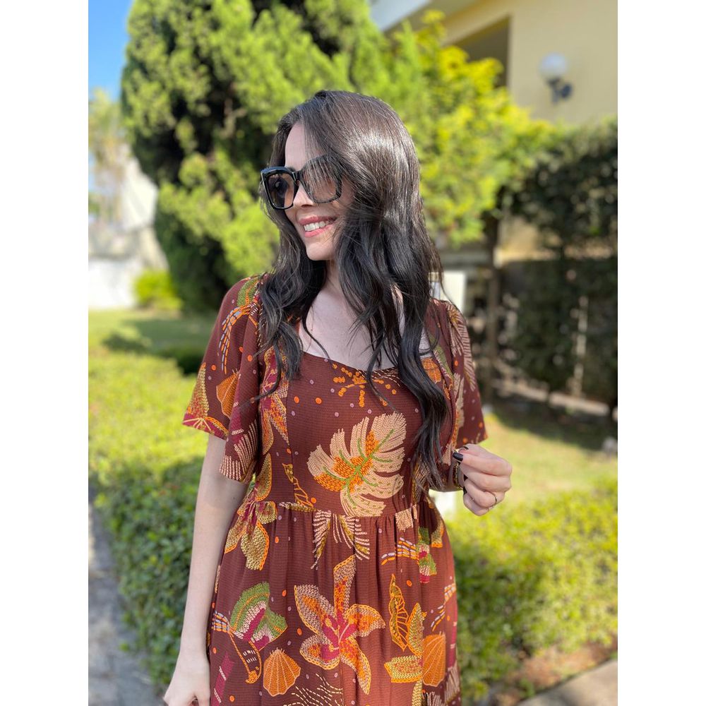 Vestido Clarice Marrom Mix Estampas - Ihuly kaufmann