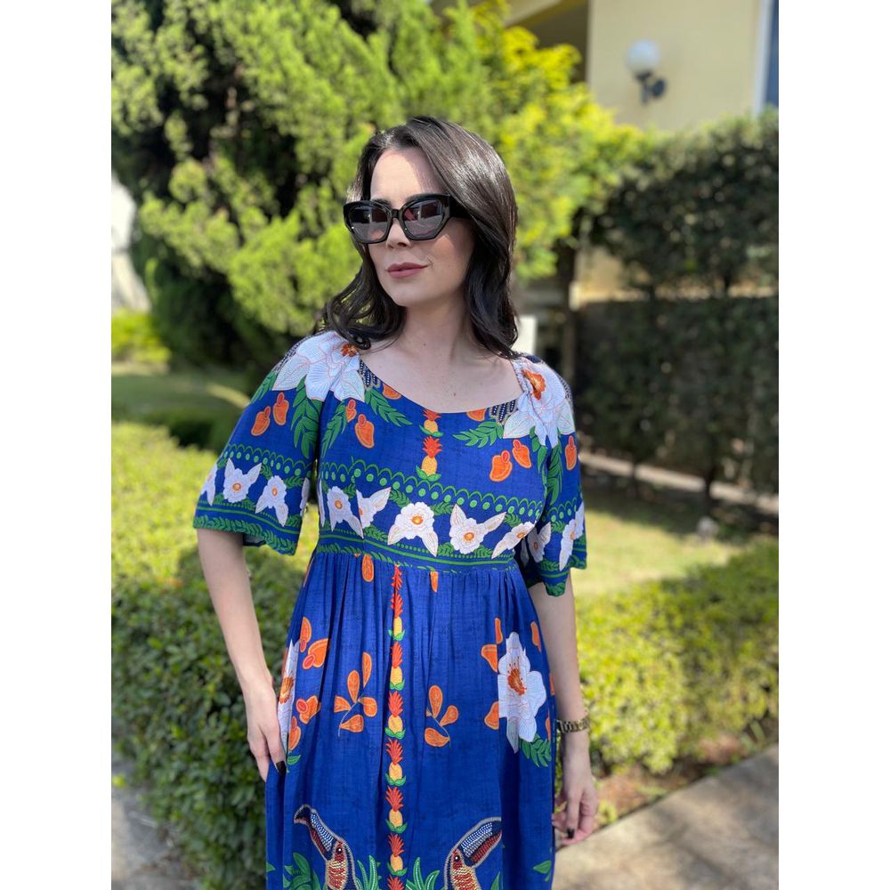 Vestido Miriam Azul Mix Estampas - Ihuly kaufmann