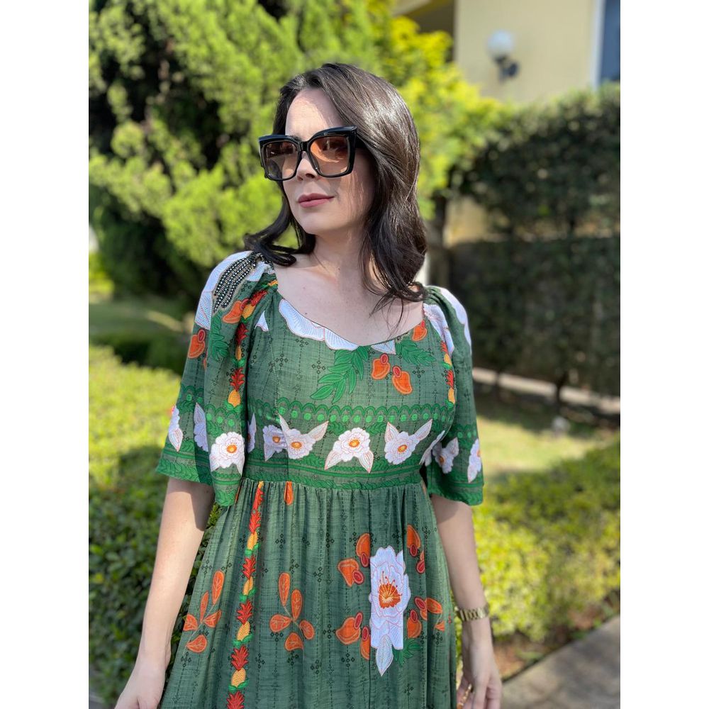 Vestido Miriam Verde Mix Estampas - Ihuly kaufmann