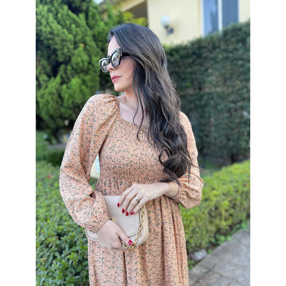 Vestido Rafaela Bege Liberty - Ihuly kaufmann