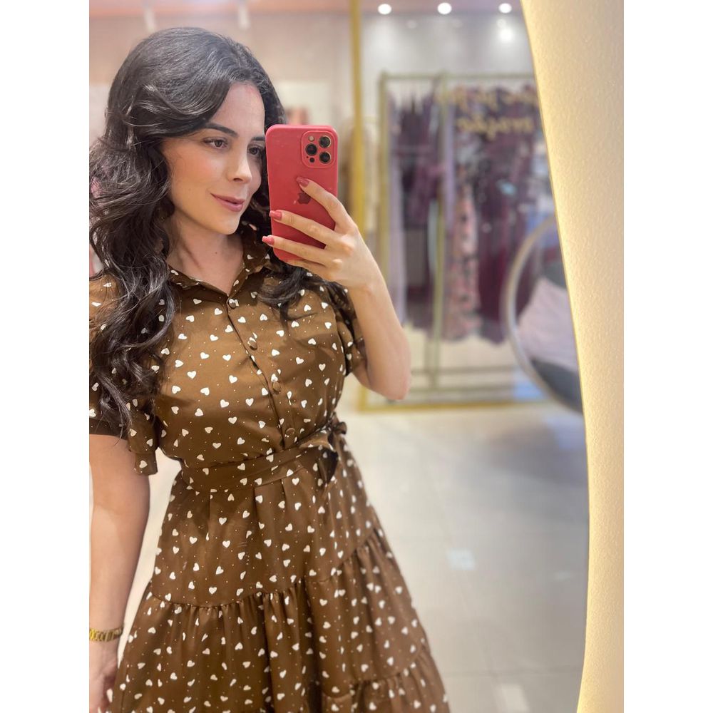 Vestido Catarina Marrom Coração - Ihuly kaufmann