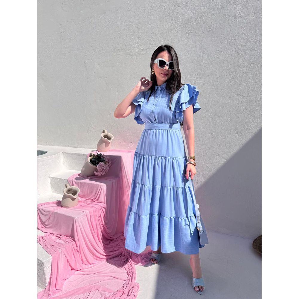 Vestido Catarina Azul Riscas de Giz Plus - Ihuly kaufmann