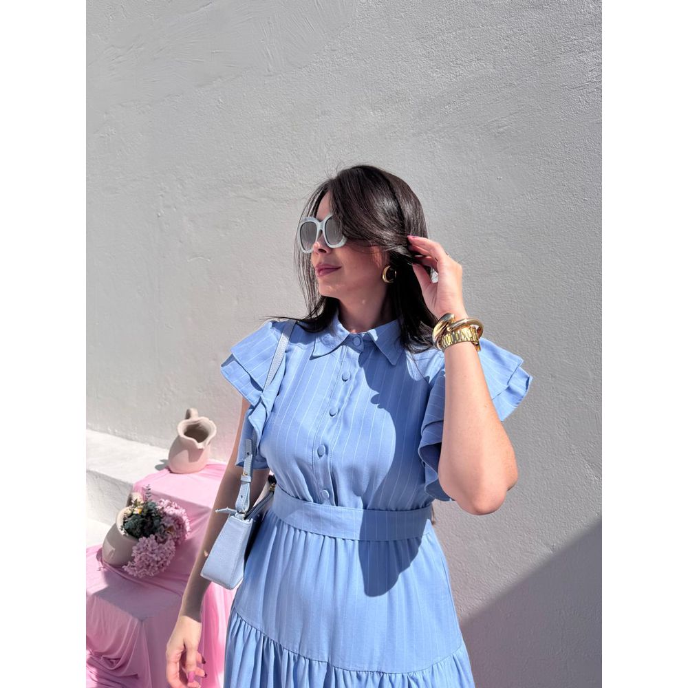 Vestido Catarina Azul Riscas de Giz - Ihuly kaufmann