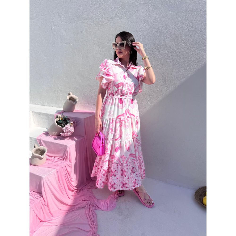 Vestido Catarina Estampado Rosa Plus - Ihuly kaufmann