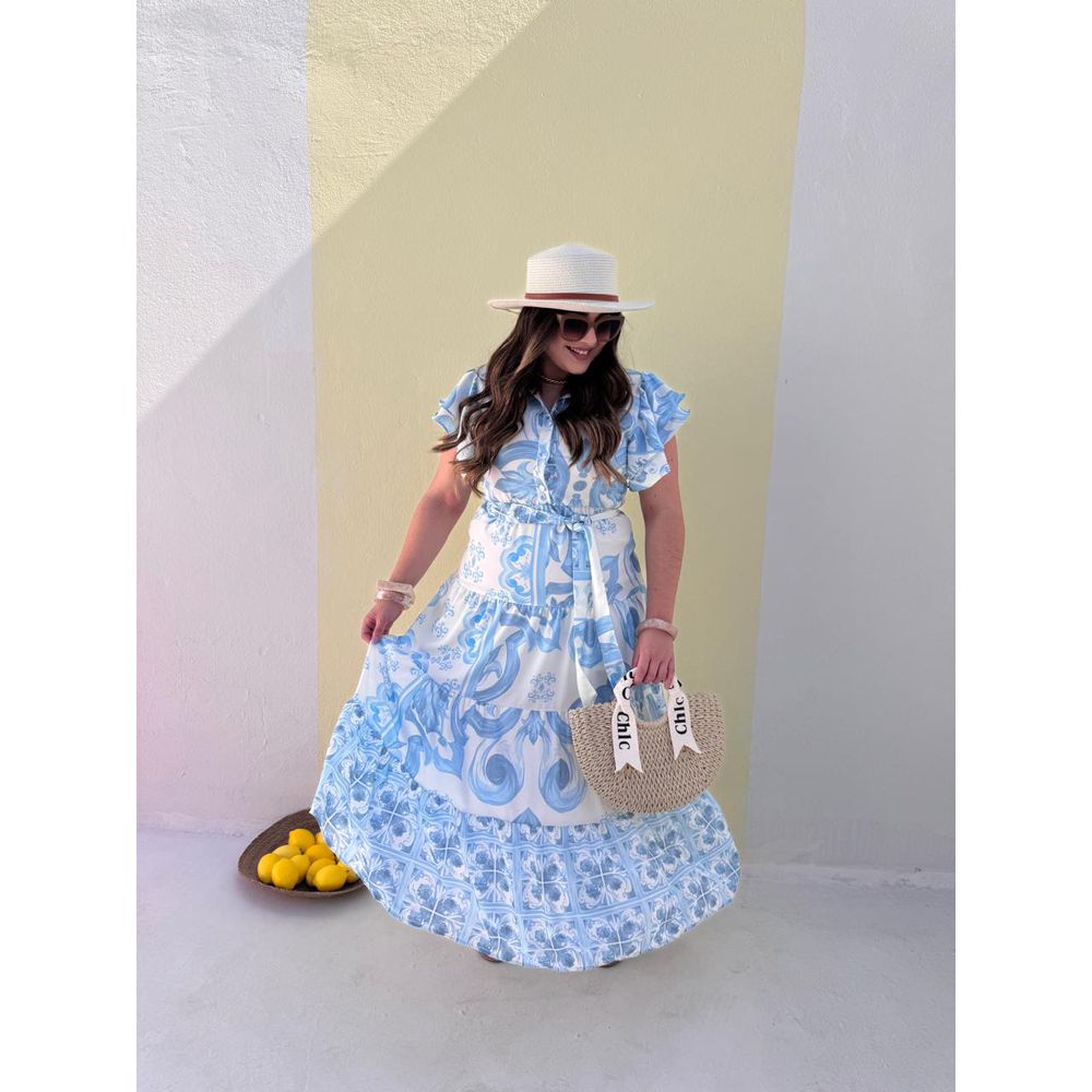 Vestido Catarina Estampado Azul - Ihuly kaufmann