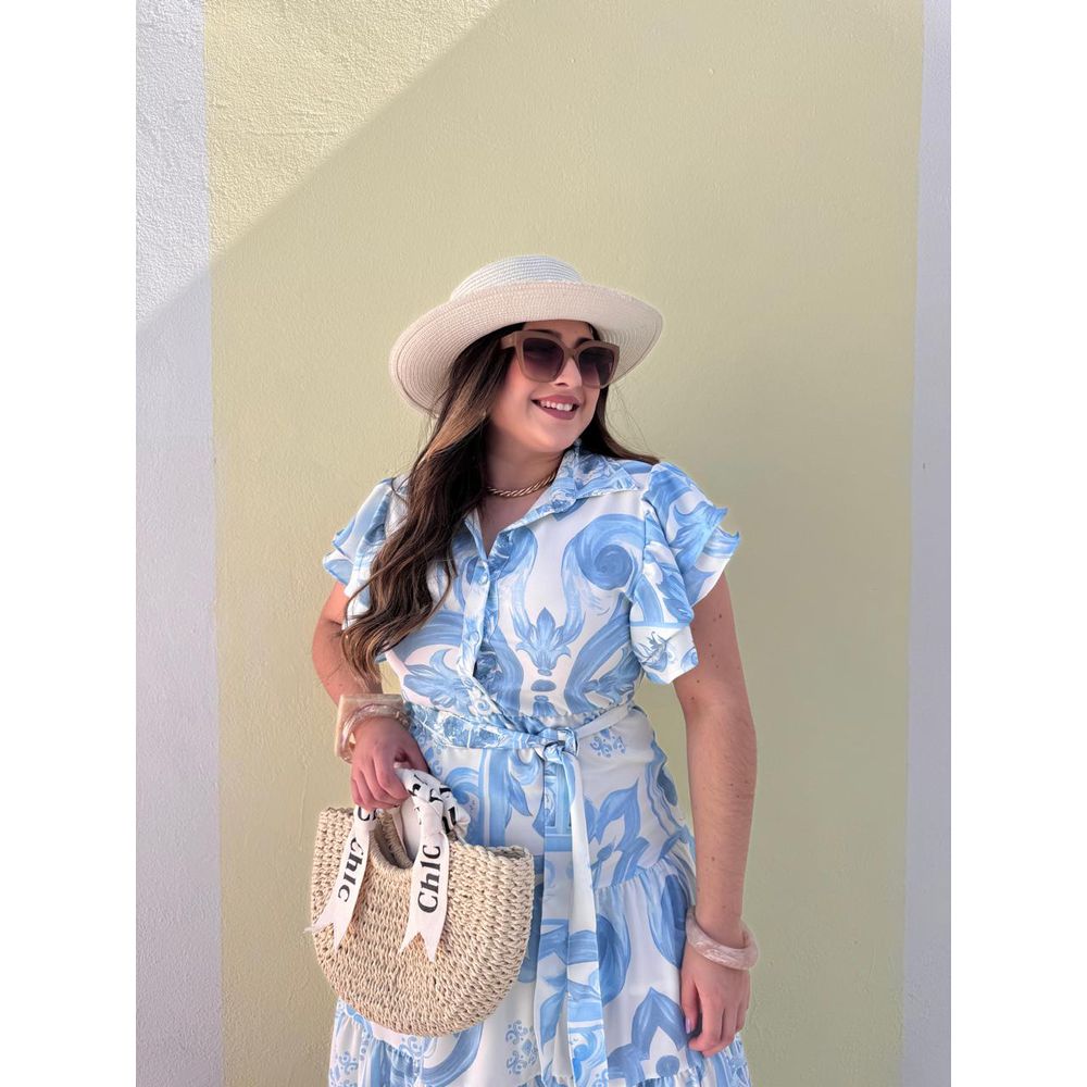 Vestido Catarina Estampado Azul Plus - Ihuly kaufmann