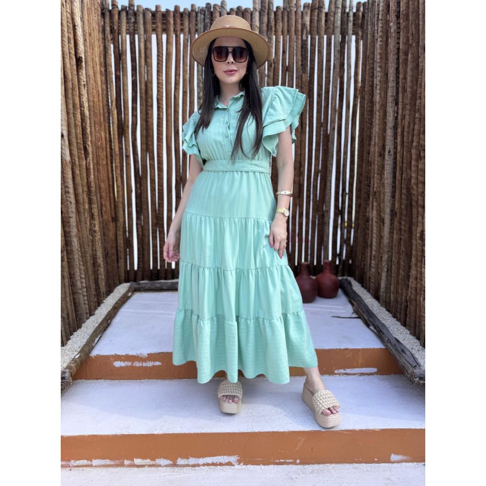 Vestido Catarina Verde Menta Riscas de Giz Plus - Ihuly kaufmann