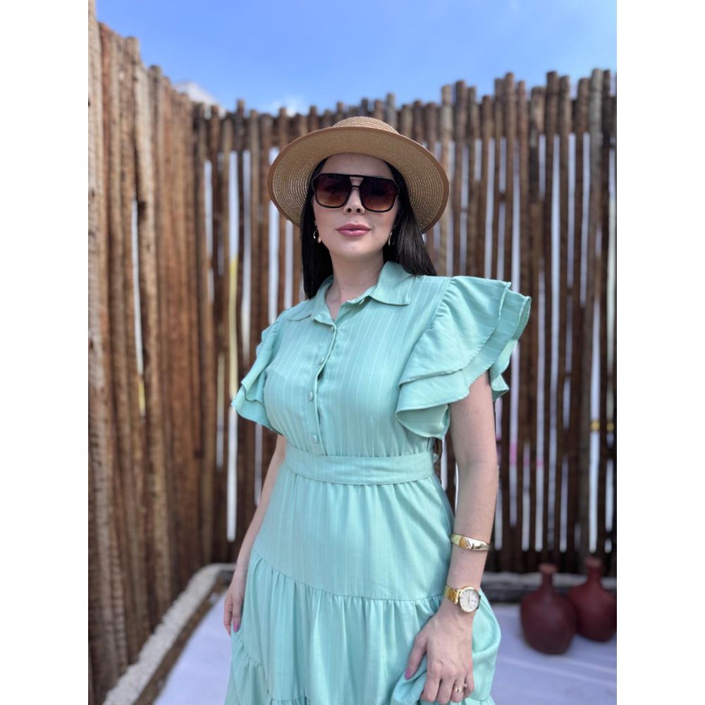 Vestido Catarina Verde Menta Riscas de Giz - Ihuly kaufmann