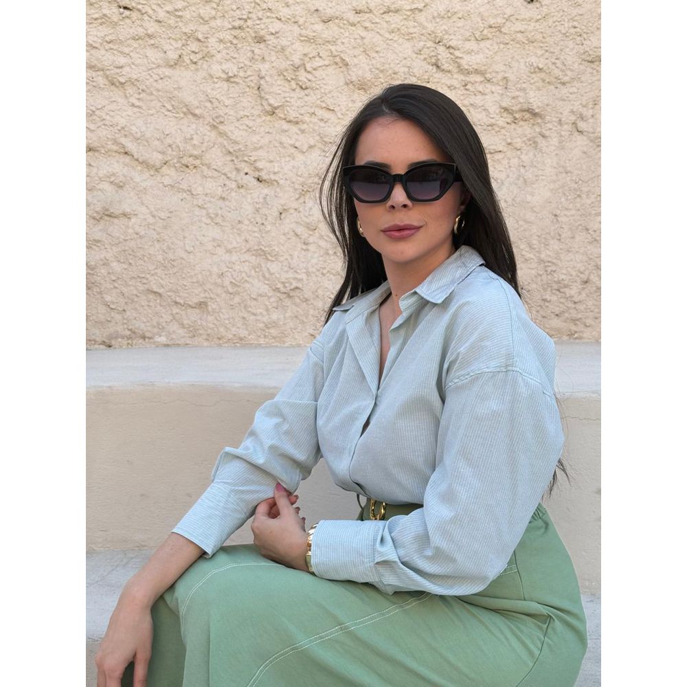 Camisa Adele Risca de Giz Verde Menta - Ihuly kaufmann