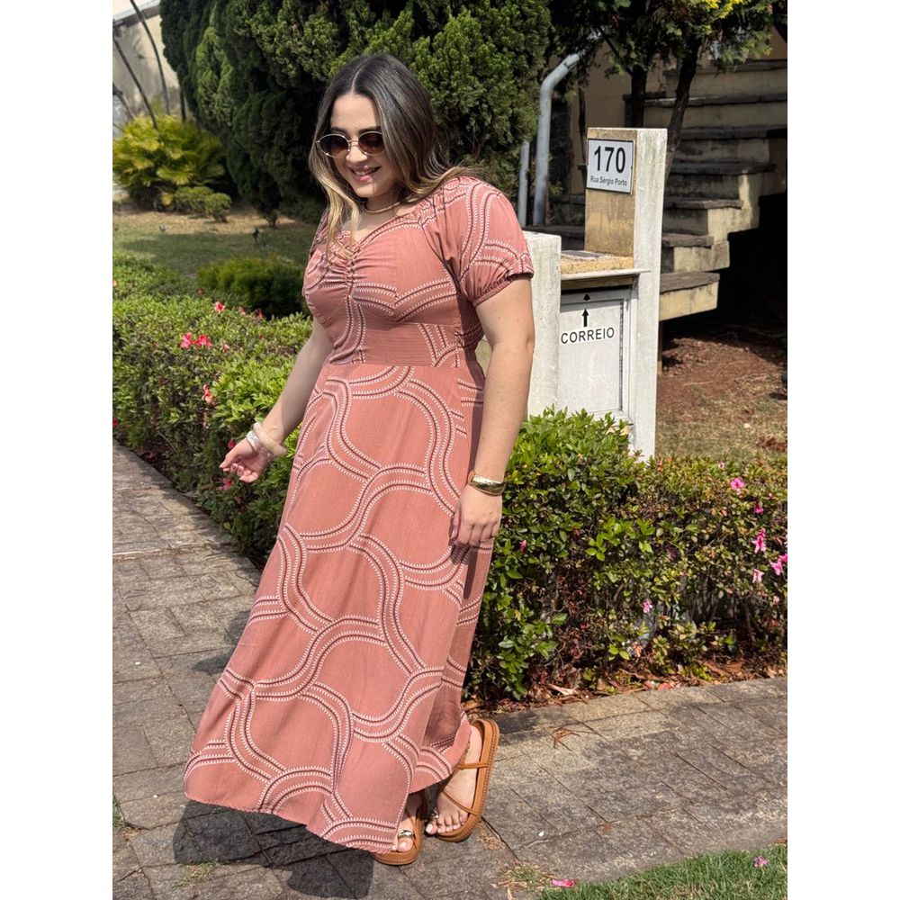 Vestido Nataly Bege Estampado - Ihuly kaufmann
