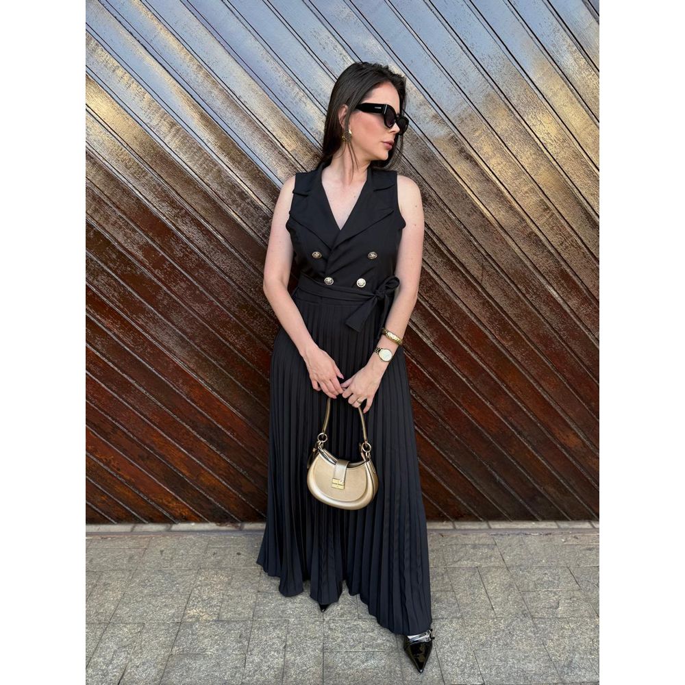 Vestido Bianca Preto Plissada - Ihuly kaufmann