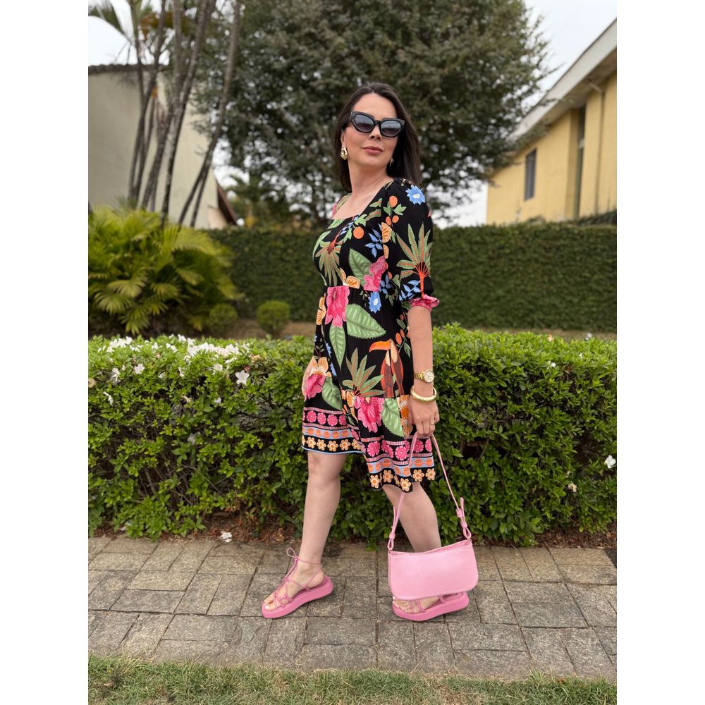 Vestido Clarice Preto Mix de Estampas - Ihuly kaufmann