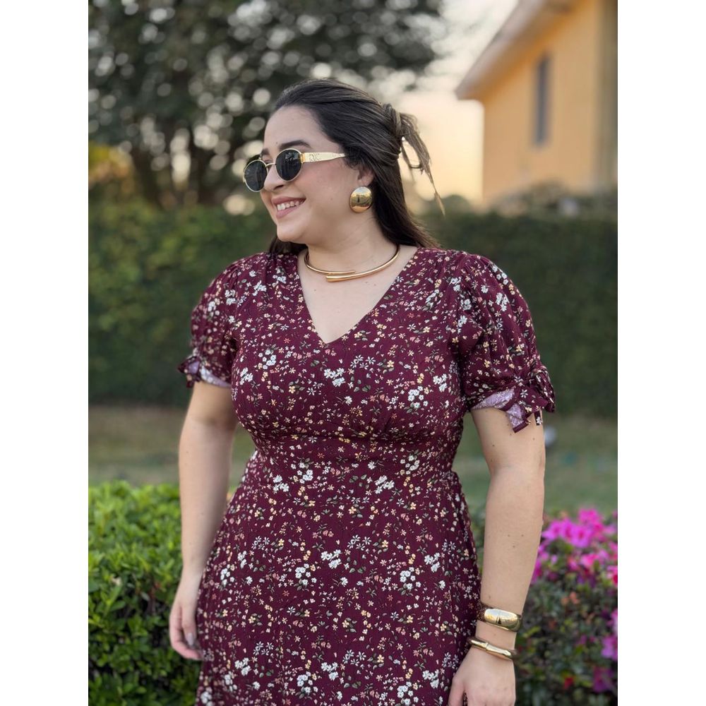 Vestido Mariana Vinho Liberty - Ihuly kaufmann