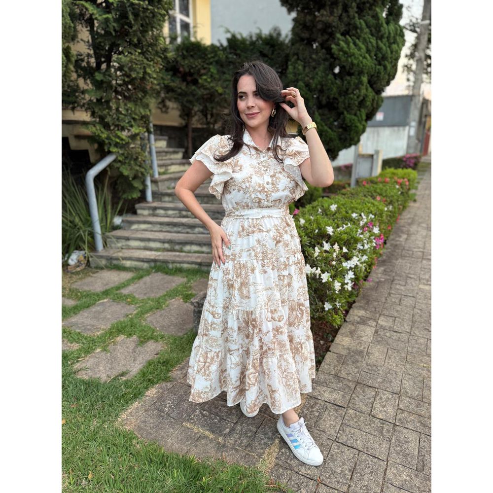 Vestido Catarina Bege Estampa Safari - Ihuly kaufmann