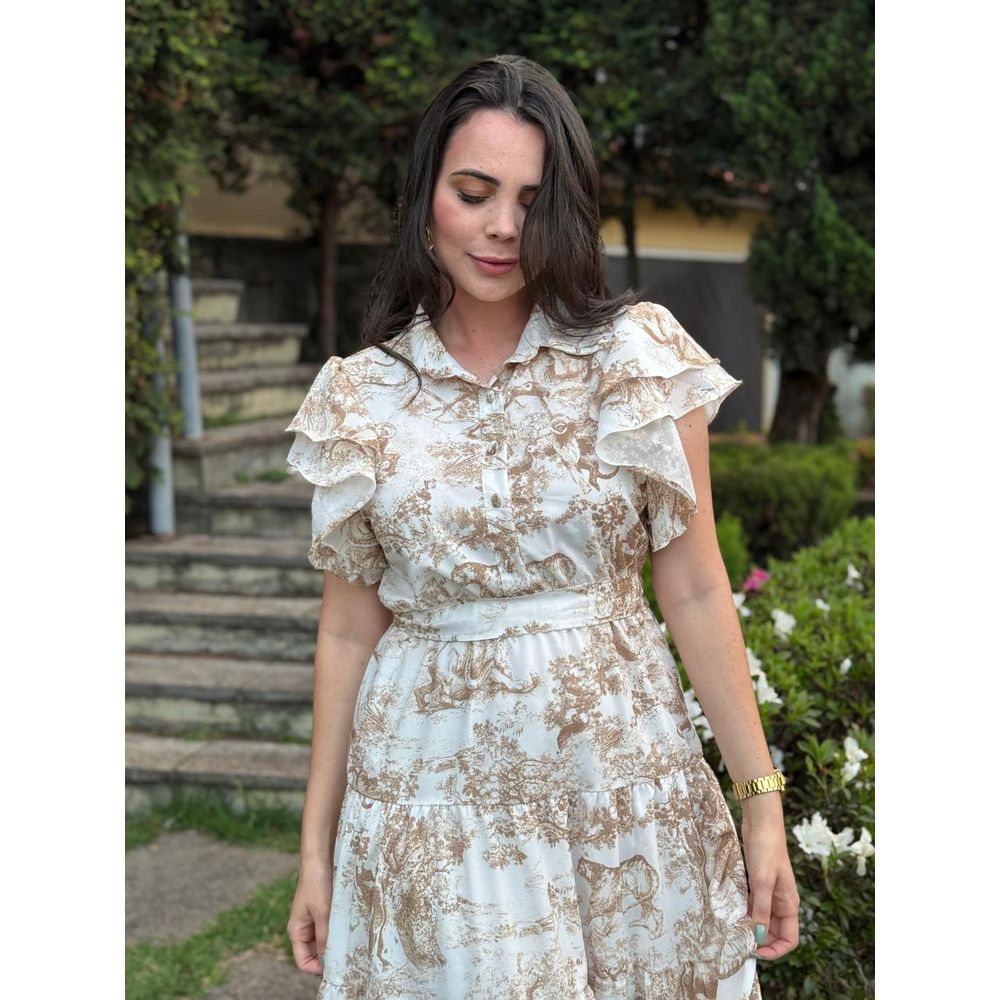 Vestido Catarina Bege Estampa Safari Plus - Ihuly kaufmann