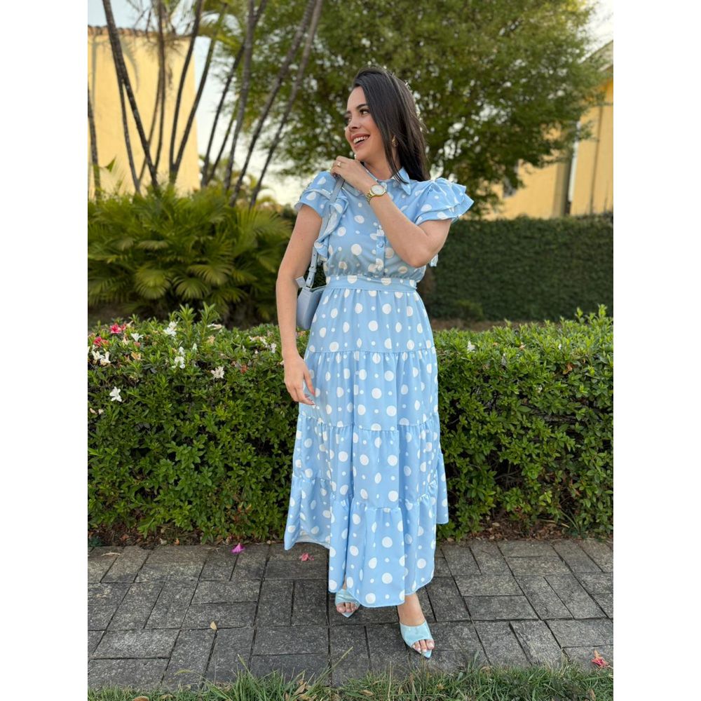 Vestido Catarina Azul Poá - Ihuly kaufmann