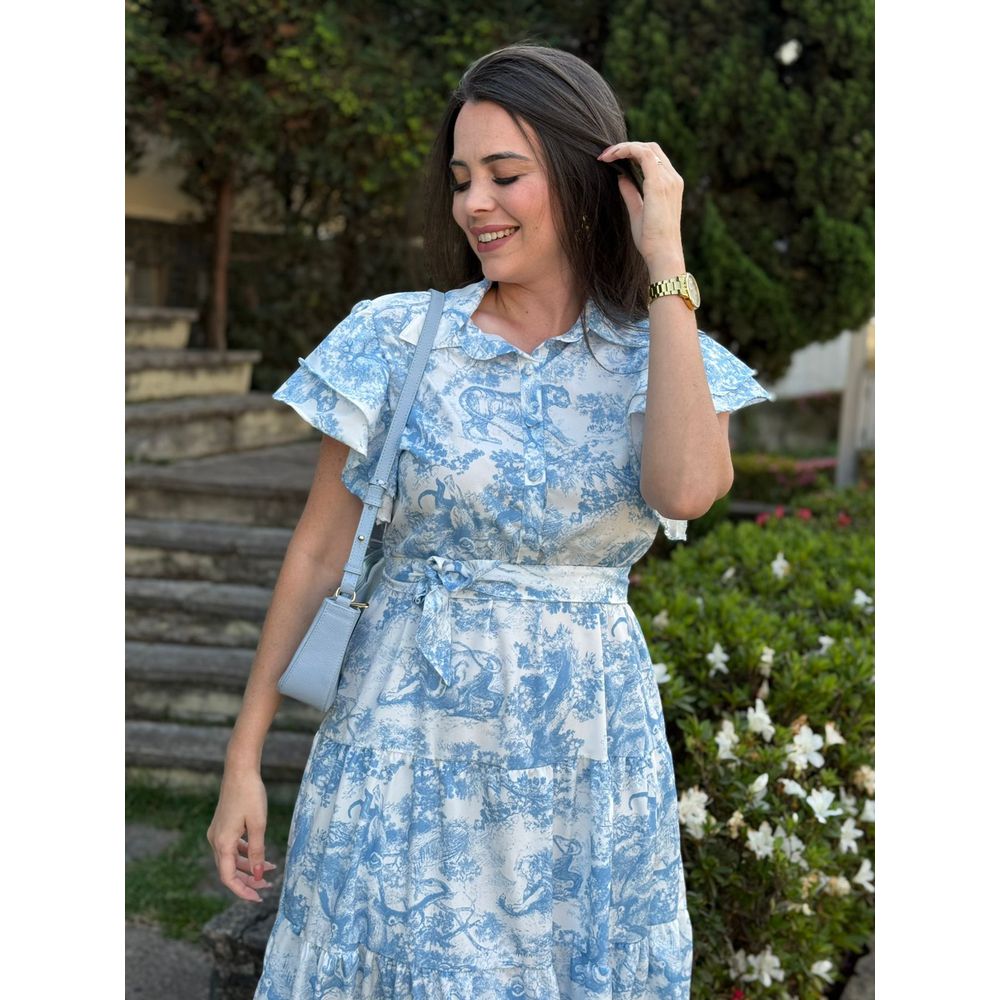 Vestido Catarina Azul estampa Safari - Ihuly kaufmann
