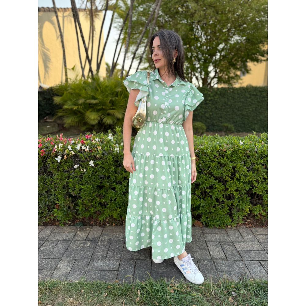 Vestido Catarina Verde Poá - Ihuly kaufmann