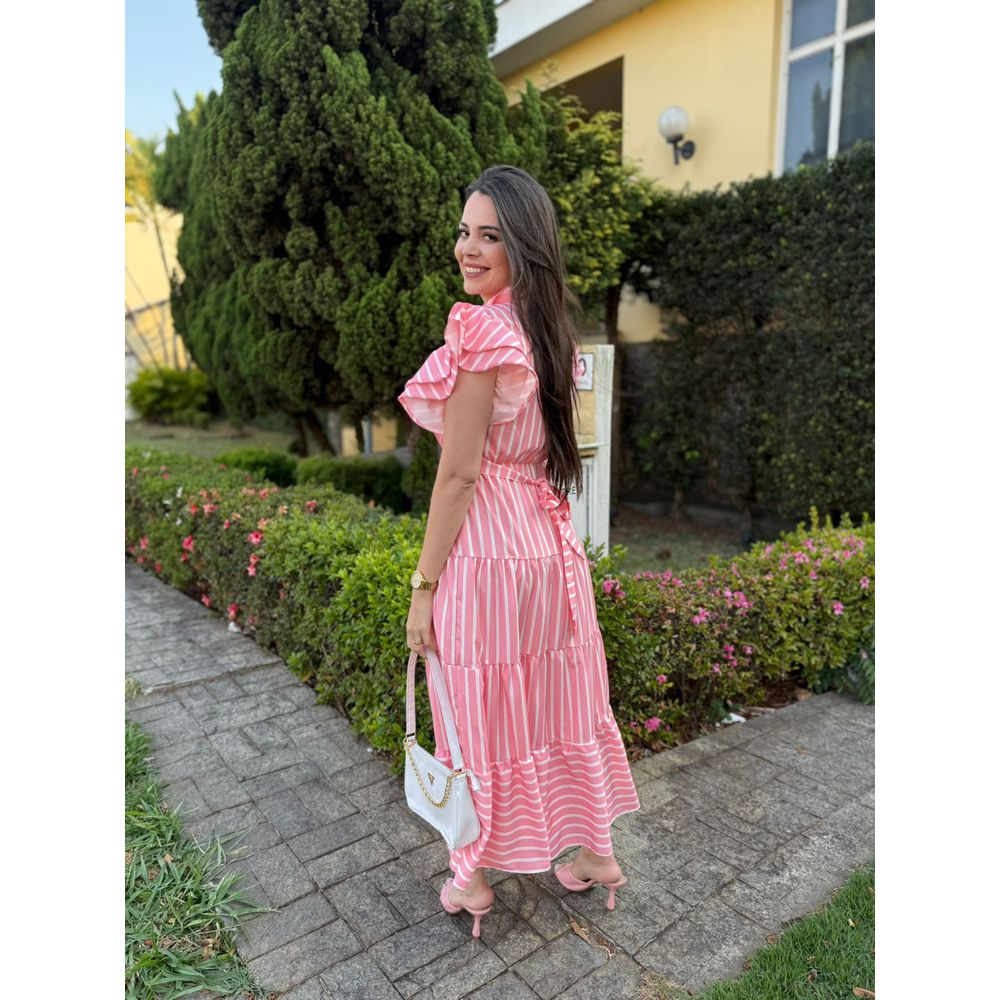 Vestido Catarina Rosa Listrado Plus - Ihuly kaufmann