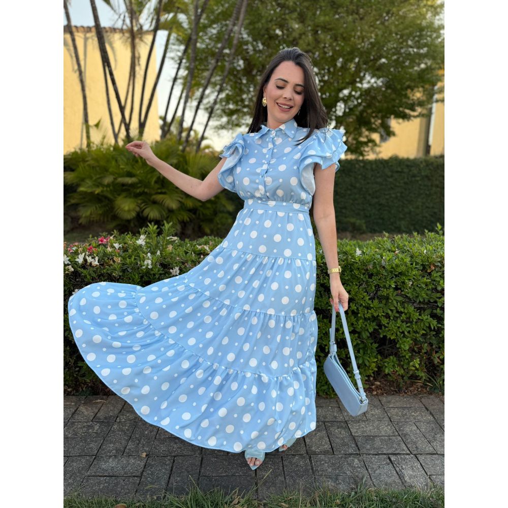 Vestido Catarina Azul Poá Plus - Ihuly kaufmann