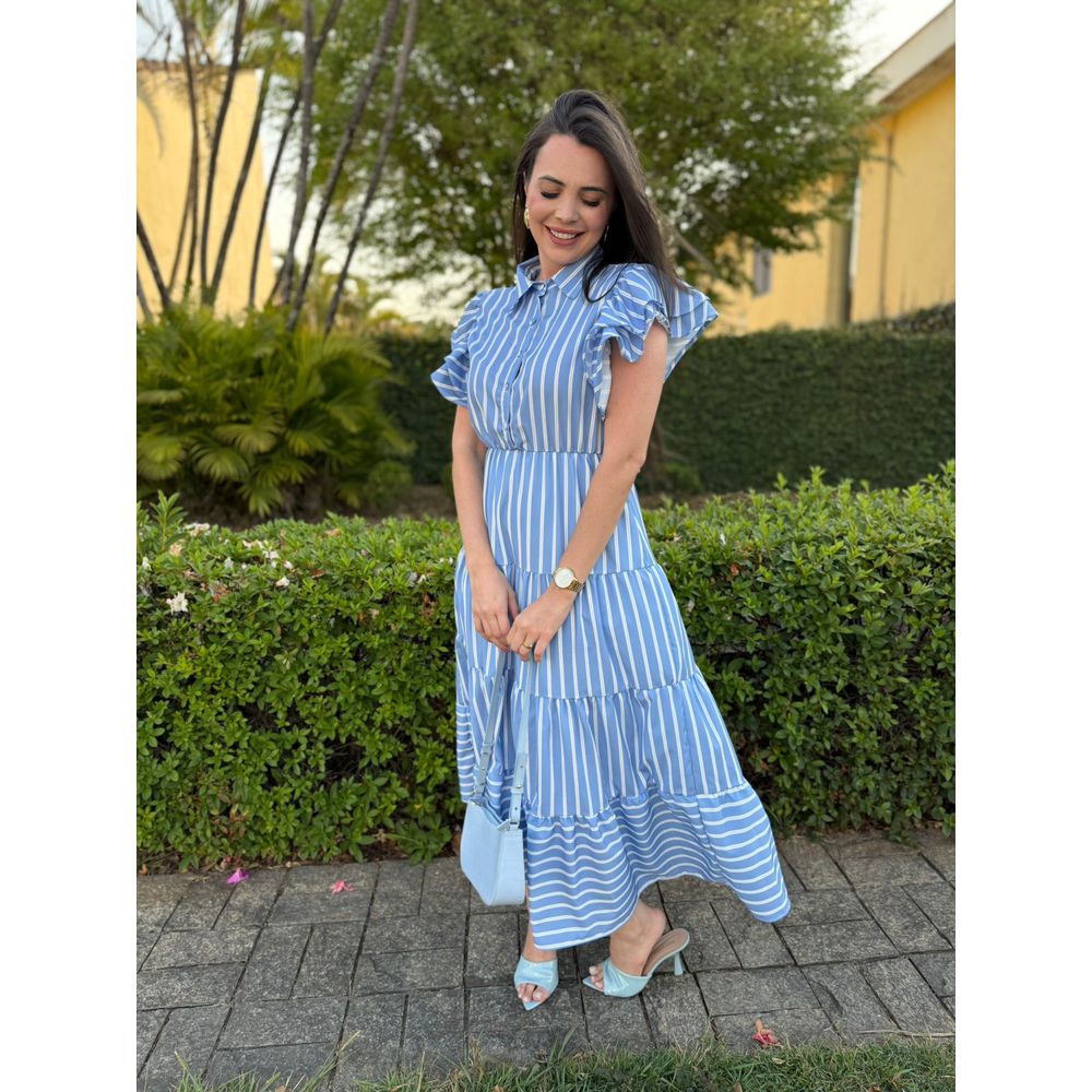 Vestido Catarina Azul Listrado - Ihuly kaufmann