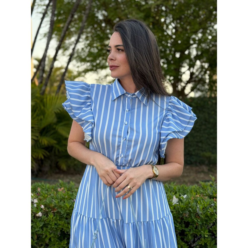 Vestido Catarina Azul Listrado Plus - Ihuly kaufmann