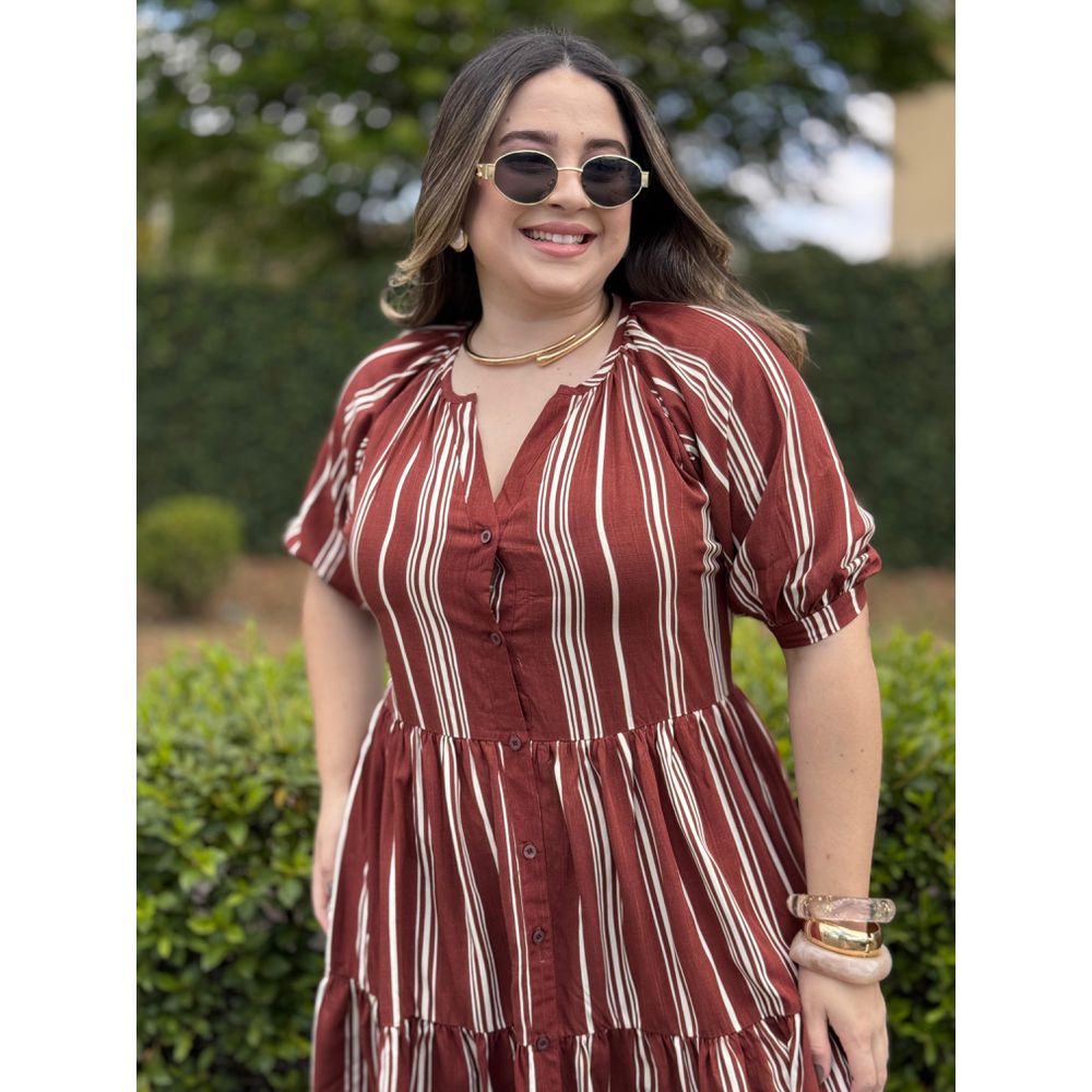Chemise Renata Marrom Listra - Ihuly kaufmann