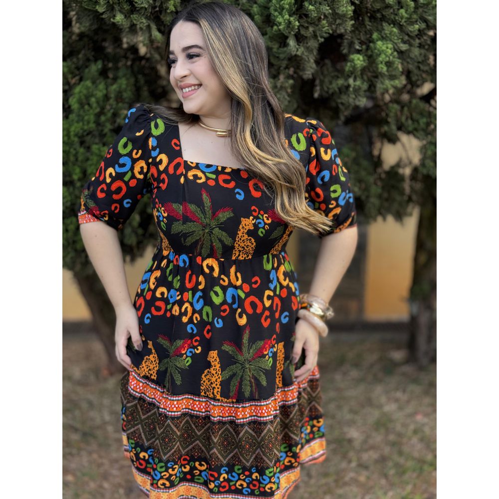 Vestido Clarice Preto Animal Print - Ihuly kaufmann