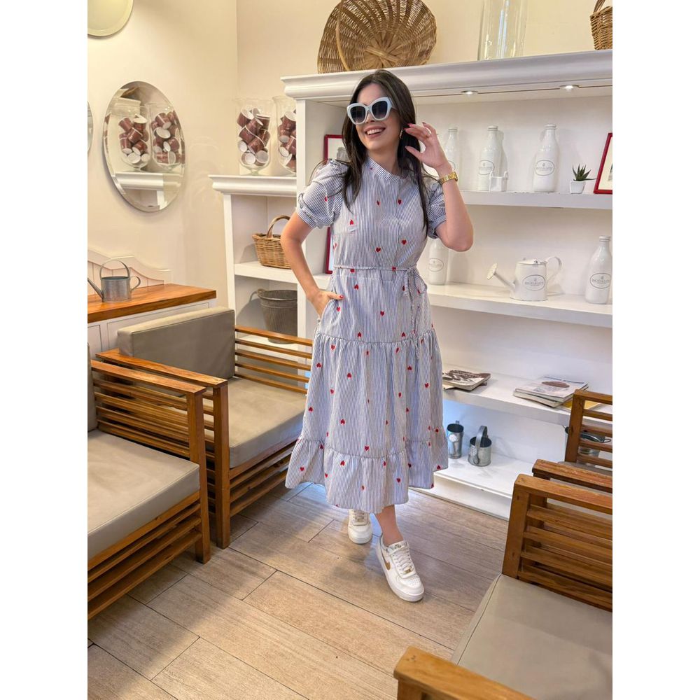 Vestido Ihuly Azul Listrado Corações - Ihuly kaufmann