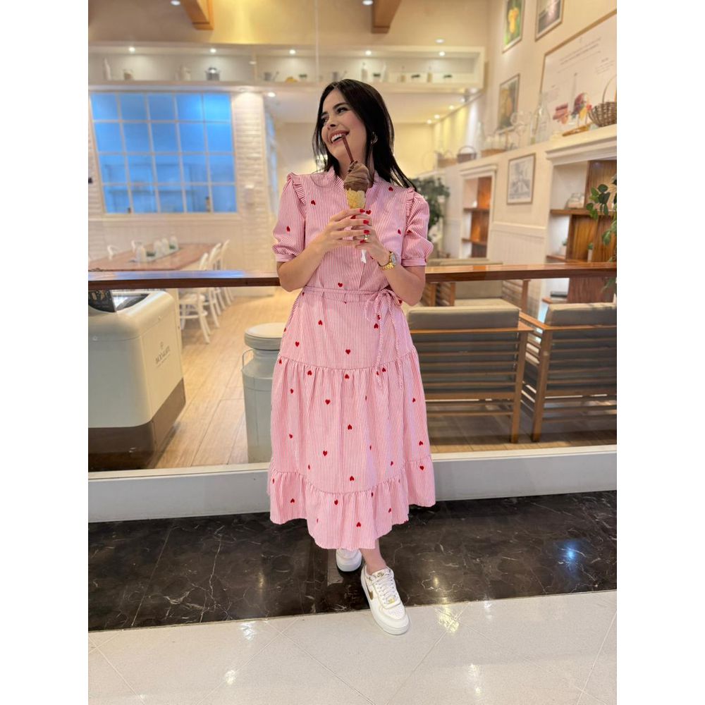Vestido Ihuly Vermelho Listrado Corações - Ihuly kaufmann