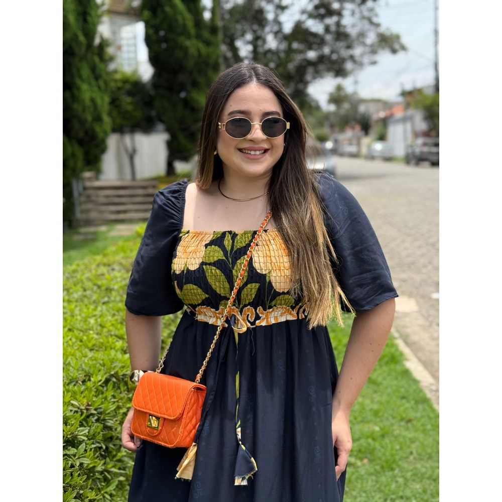 Vestido Rute Azul Marinho estampado - Ihuly kaufmann