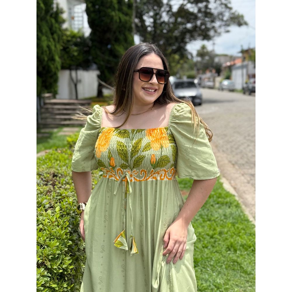 Vestido Rute Verde Oliva Estampado - Ihuly kaufmann