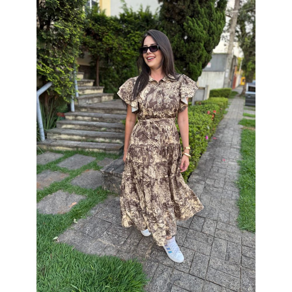 Vestido Catarina Marrom Estampa Safari - Ihuly kaufmann