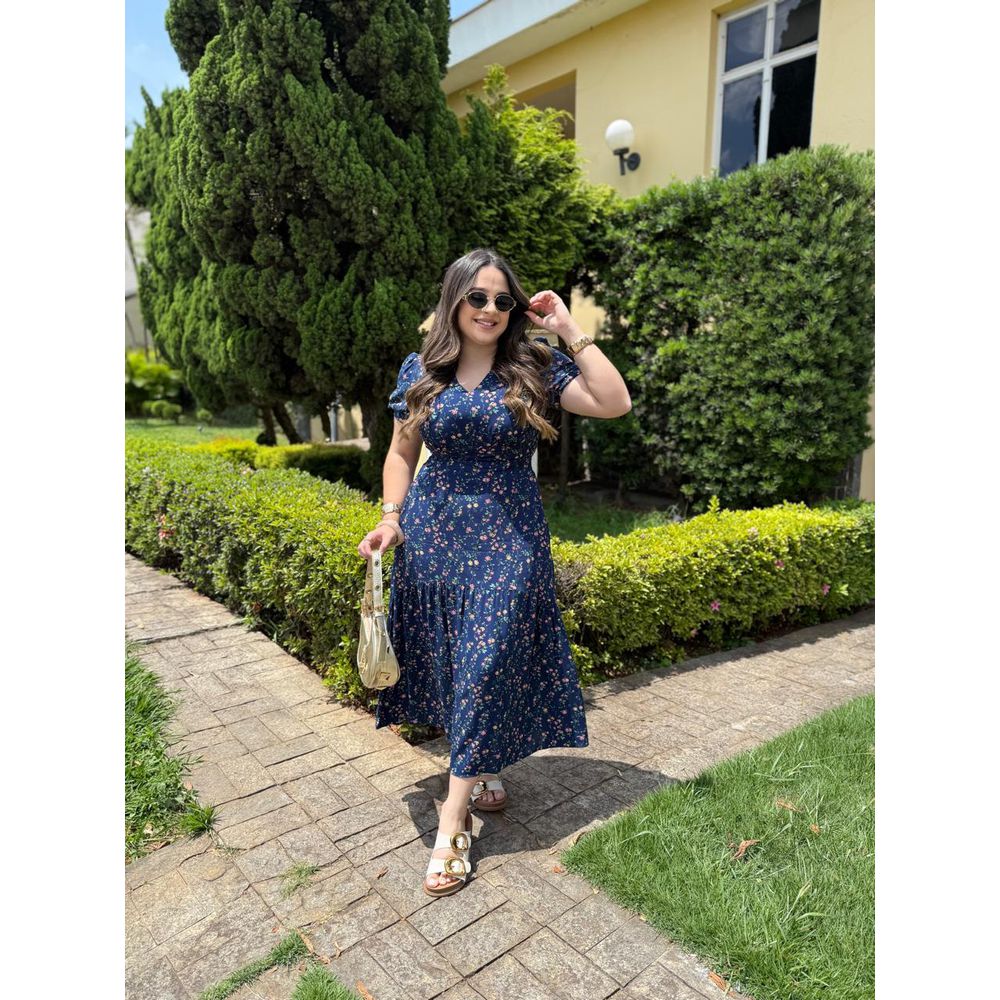 Vestido Rita Azul Marinho Liberty - Ihuly kaufmann