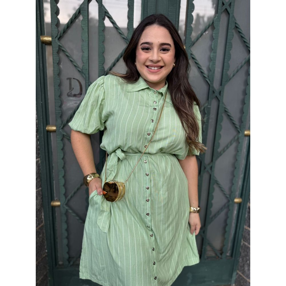 Chemise Manuela Verde listrado Plus - Ihuly kaufmann