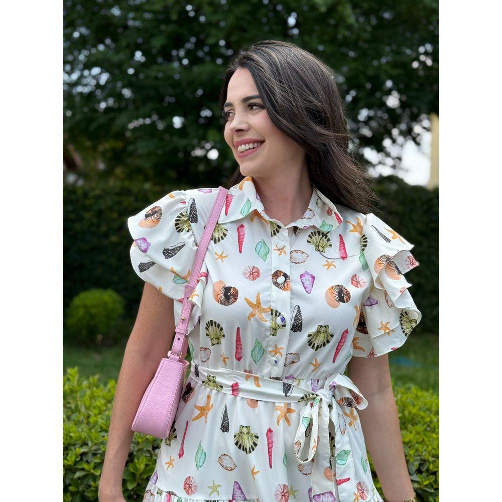Vestido Catarina Estampado de Conchas Coloridas - Ihuly kaufmann