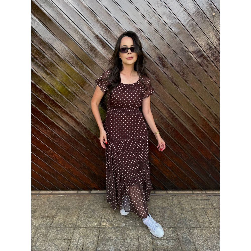 Vestido Luana Marrom Poá - Ihuly kaufmann