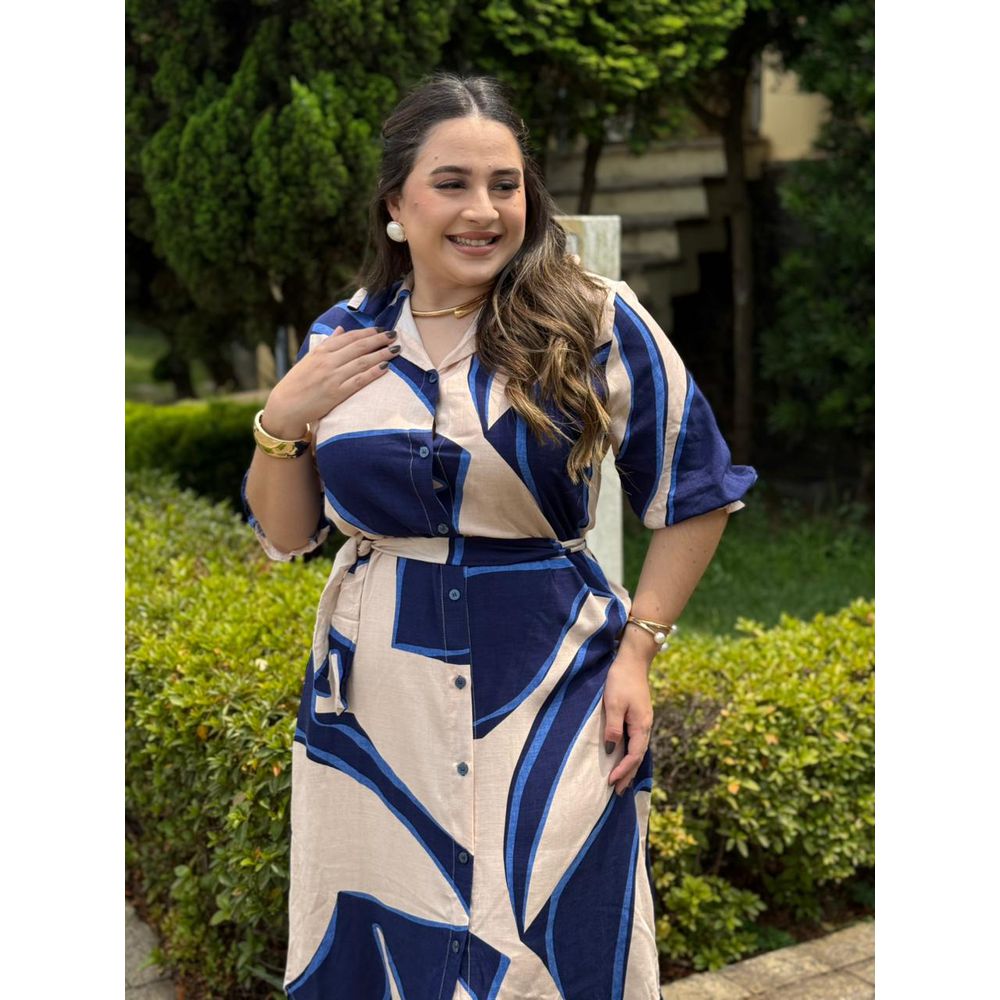 Chemise Edna Off Estampado Azul Marinho - Ihuly kaufmann