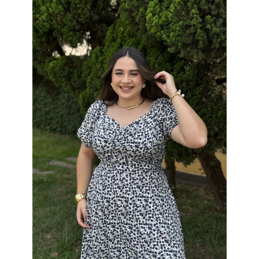 Vestido Nataly Off Liberty Azul Marinho - Ihuly kaufmann
