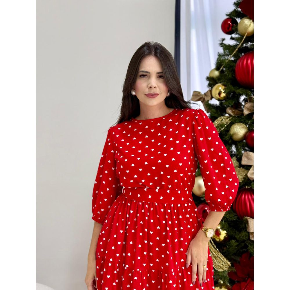 Vestido Bia Vermelho Coraçoes - Ihuly kaufmann