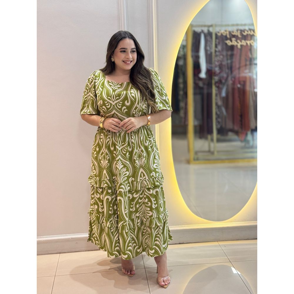 Vestido Dina Verde Estampado Plus - Ihuly kaufmann