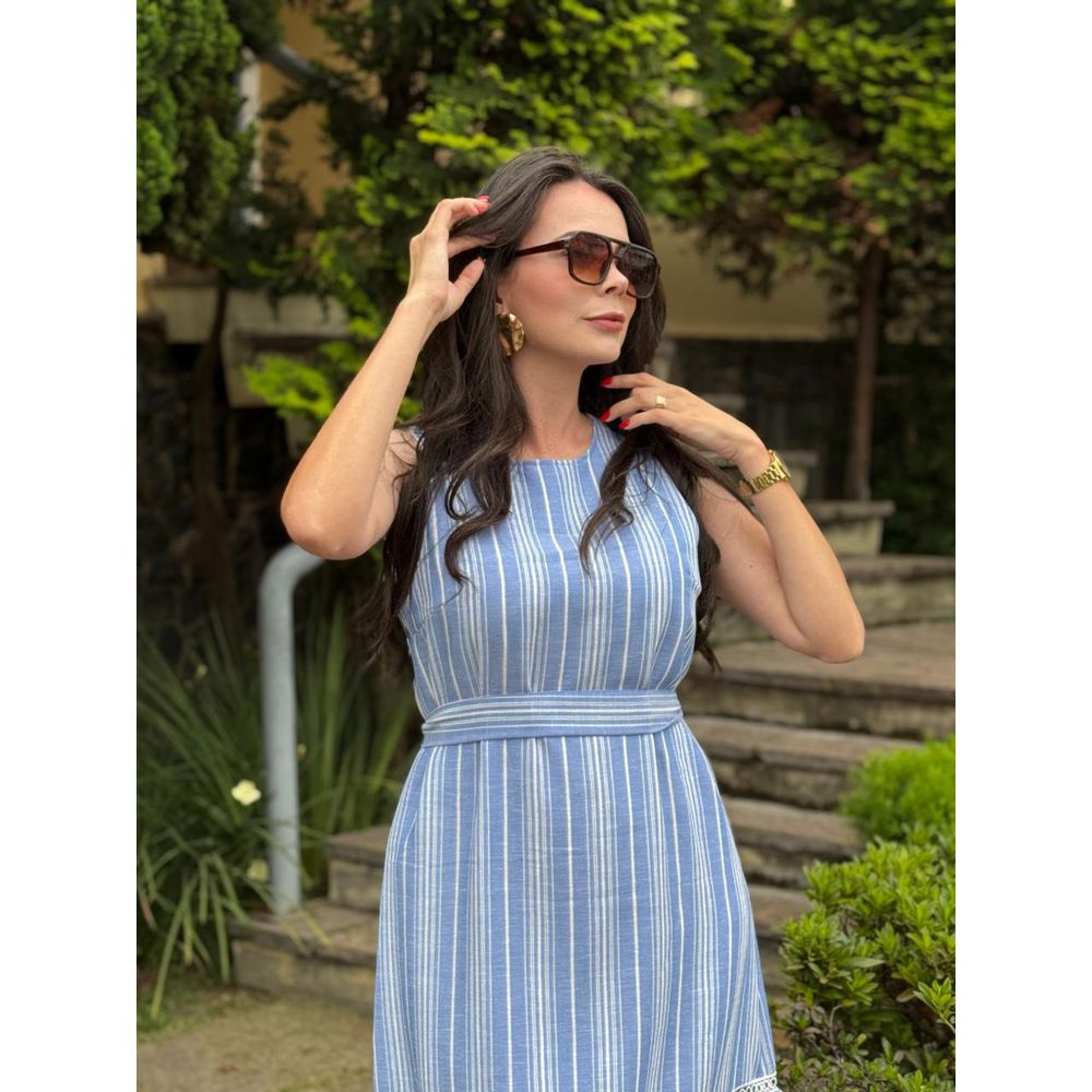 Vestido Ana Azul Listrado - Ihuly kaufmann