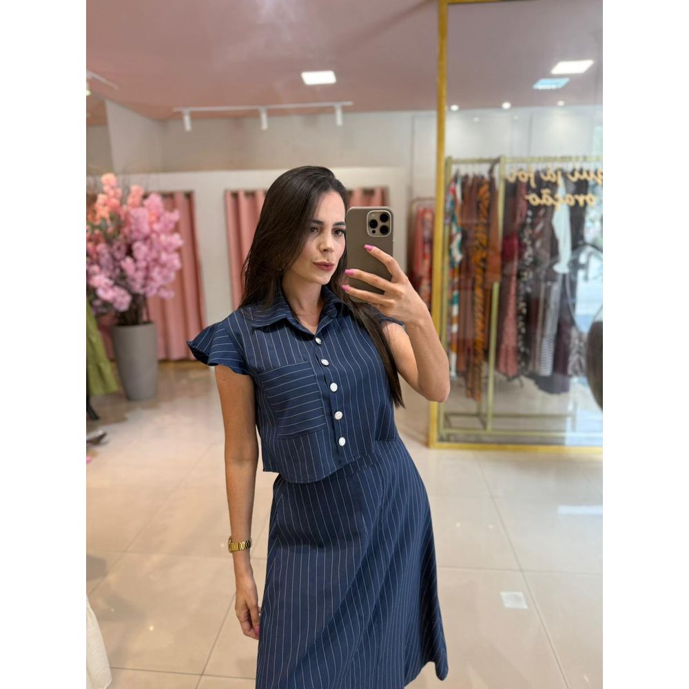 Conjunto Vitoria Azul Marinho Risca de Giz - Ihuly kaufmann