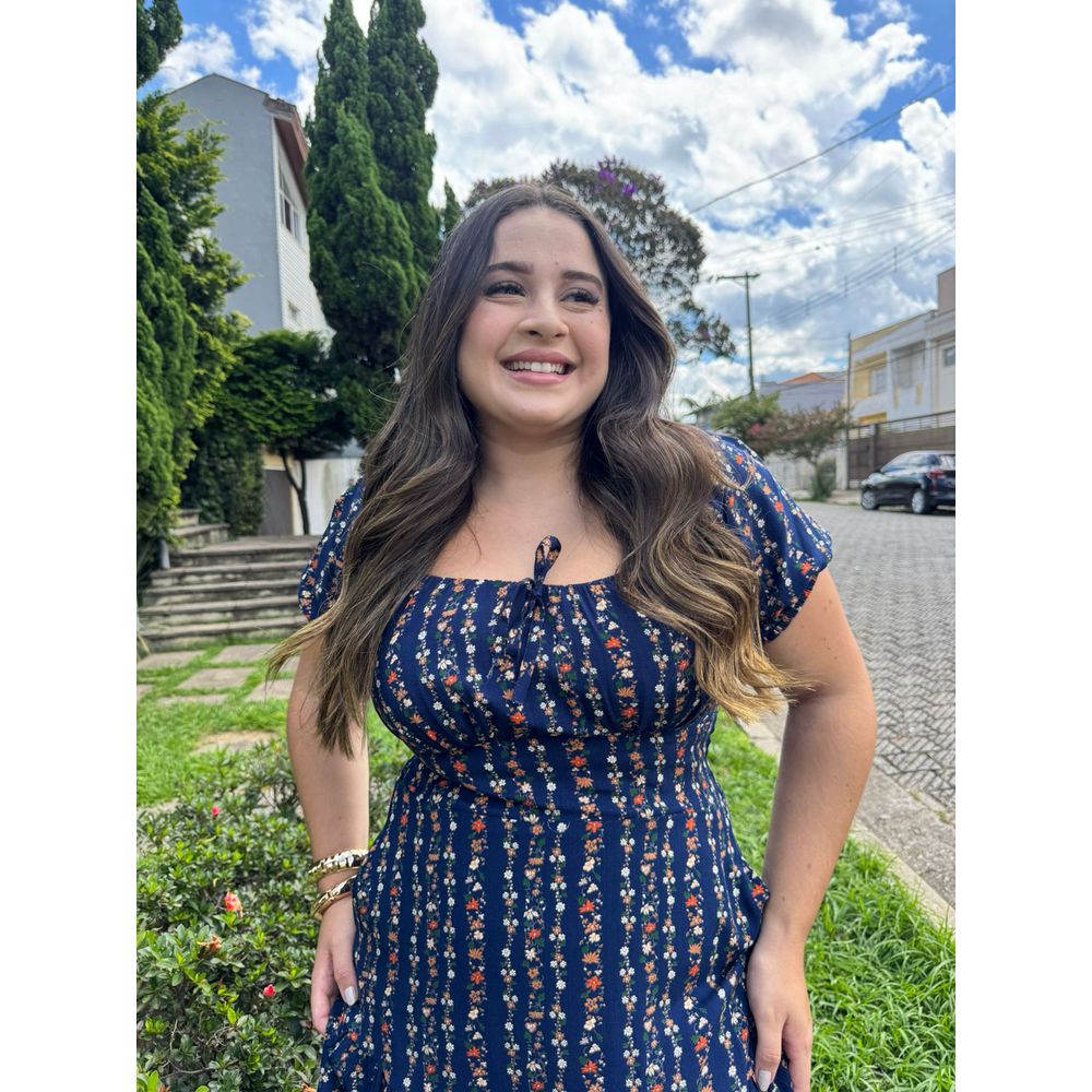 Vestido Michele Azul Marinho Liberty - Ihuly kaufmann