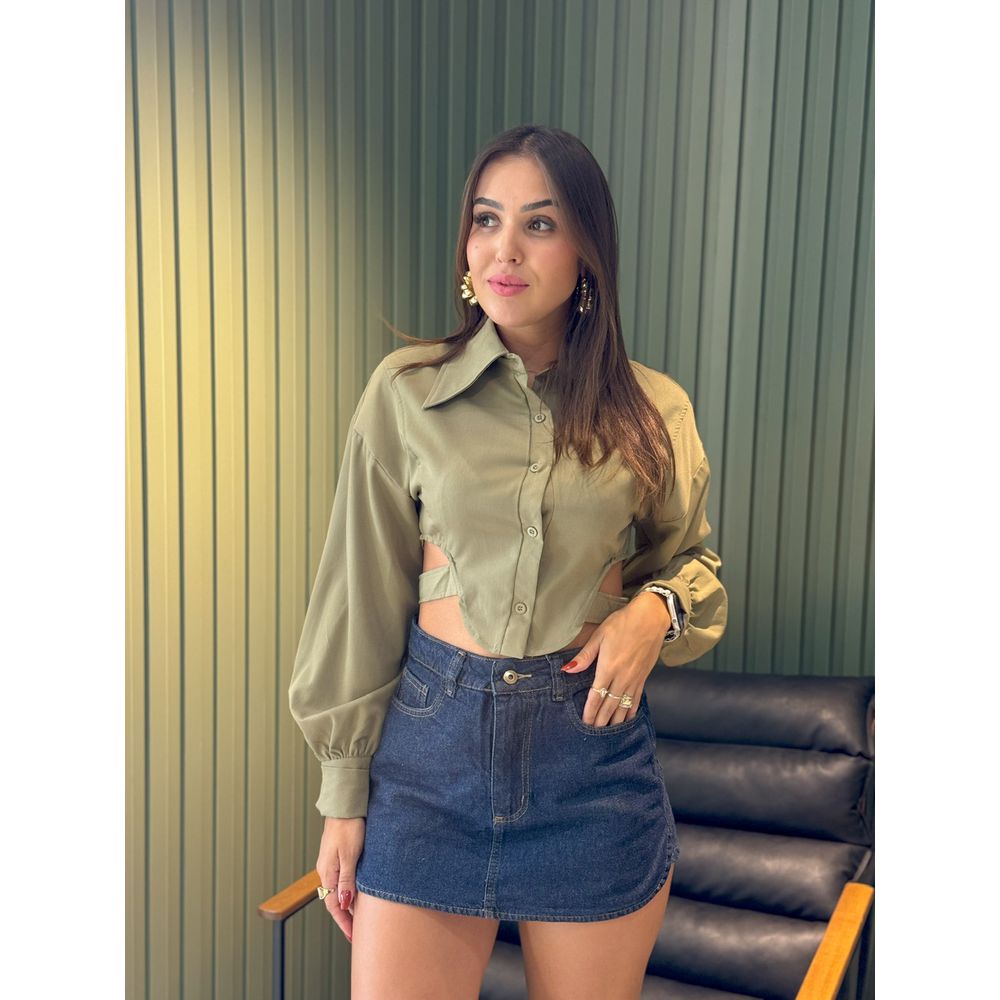 CROPPED CAMISA ZARA VERDE MILITAR