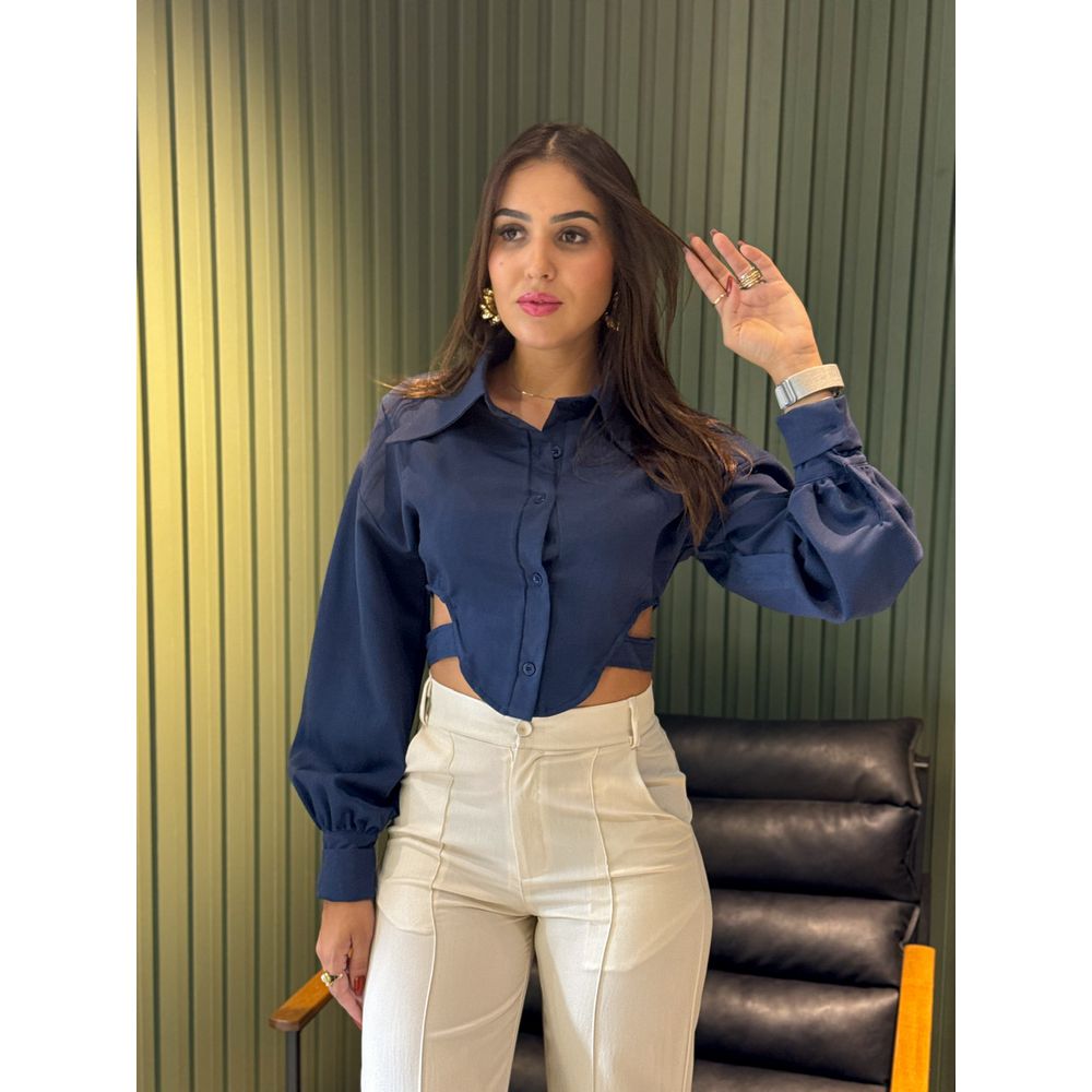 CROPPED CAMISA ZARA AZUL MARINHO