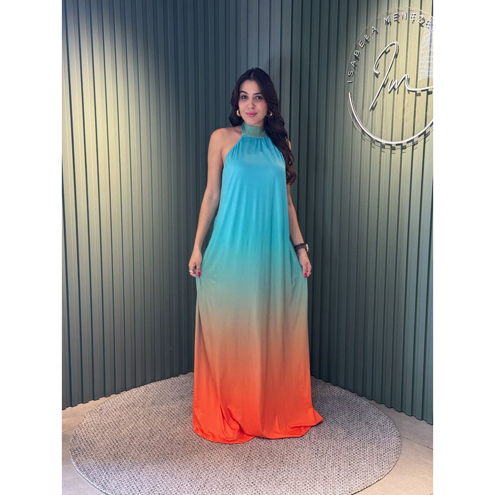 VESTIDO LONGO LENITA VERDE / LARANJA